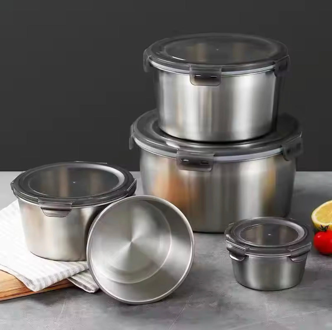 4pcs Stainless Steel Round Food Storage Containers, Kitchen Sealed Leakproof Lunch Box, Portable Picnic Bento Food Storage Box Container 4pcs Stainless Steel Round Food Storage Containers, Kitchen Sealed Leakproof Lunch Box, Portable Picnic Bento Food Storage Box Container
